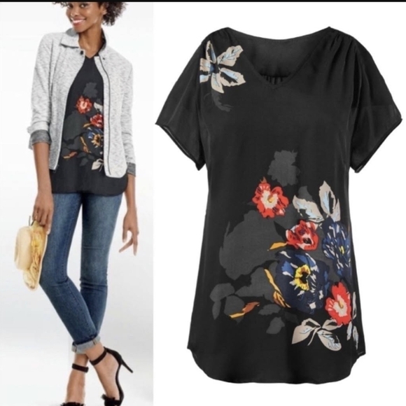 CAbi 5020 Black floral Fiore top - Picture 1 of 7